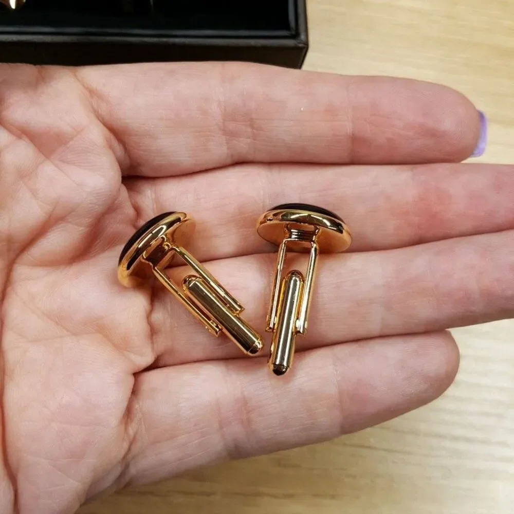 OX & BULL TRADING COMPANY Gold Onyx Cufflinks + Shirt Studs Set